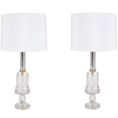 Pair of Stylish Cut Crystal Lamps