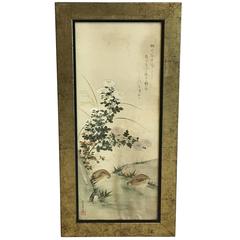 1940s Asian Bird Print in Large Black and Gold Gilt Frame