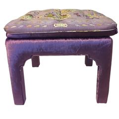 Billy Baldwin Stool in Hermès "Escales Mediterraneennes” Silk, Midcentury 3