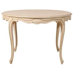 French Louis XV Wood Round Top Centre Table, Neutral Beige with Gilded Accents