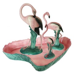 Vintage Flamingo Statues with Pond by Will-George , A California Pottery Co