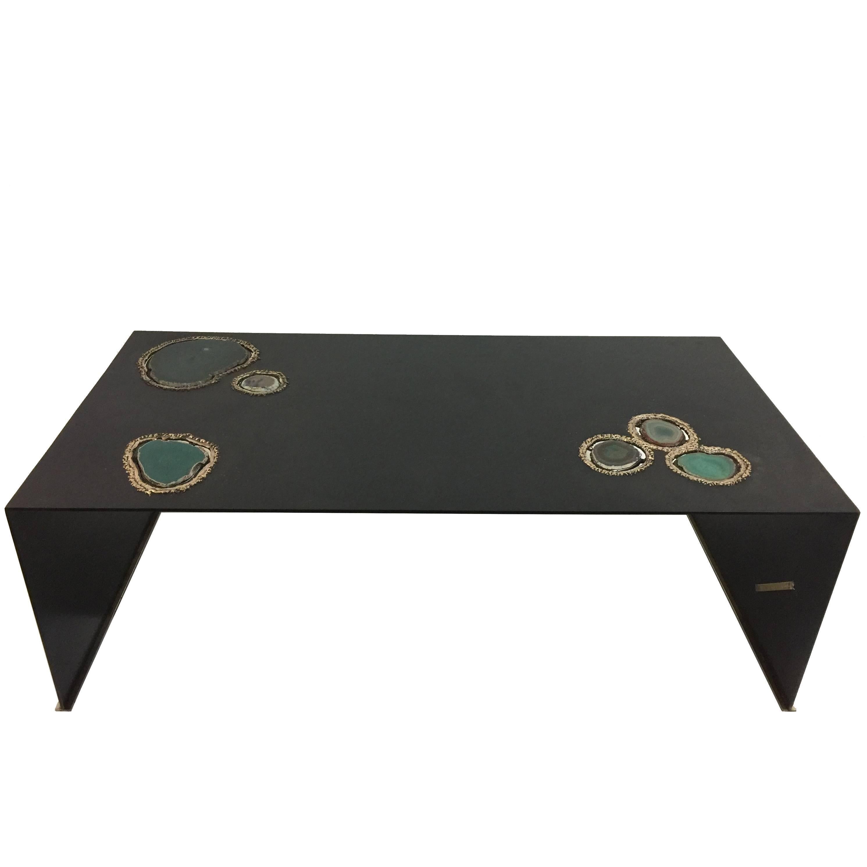 "Cenotes" an Original Custom Designed Cocktail Table with Agate Elements For Sale