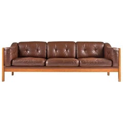 Swedish Mid-Century Sofa in Oak and Leather "Monte Carlo", 1965