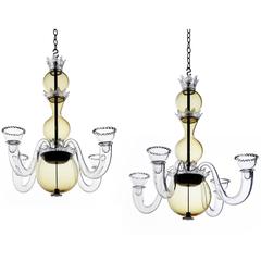 Vintage Pair of Handblown Glass Chandeliers by Gio Ponti for Venini