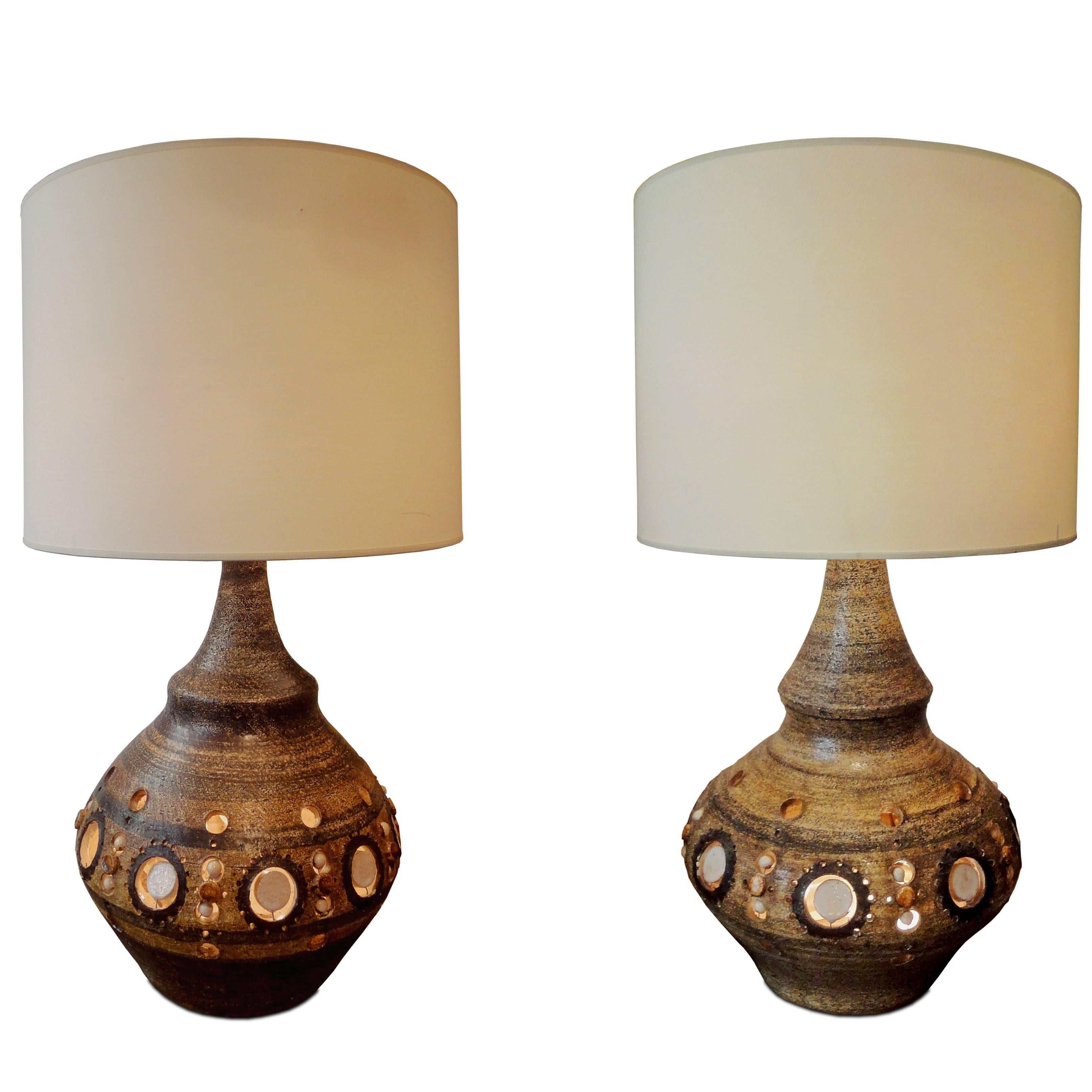 Pair of Brown Table Lamps by Georges Pelletier For Sale