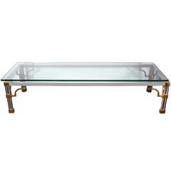 1960s Chrome Coffee Table with Brass Fretwork Accent