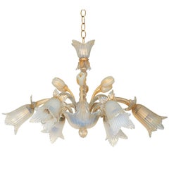 Opaline Murano Glass Floral Chandelier with Gold Flakes