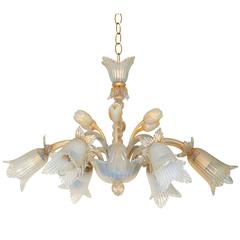 Opaline Murano Glass Floral Chandelier with Gold Flakes 3