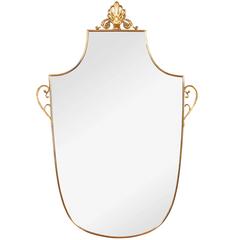 Mid-Century Italian Shield Frame Mirror in Brass