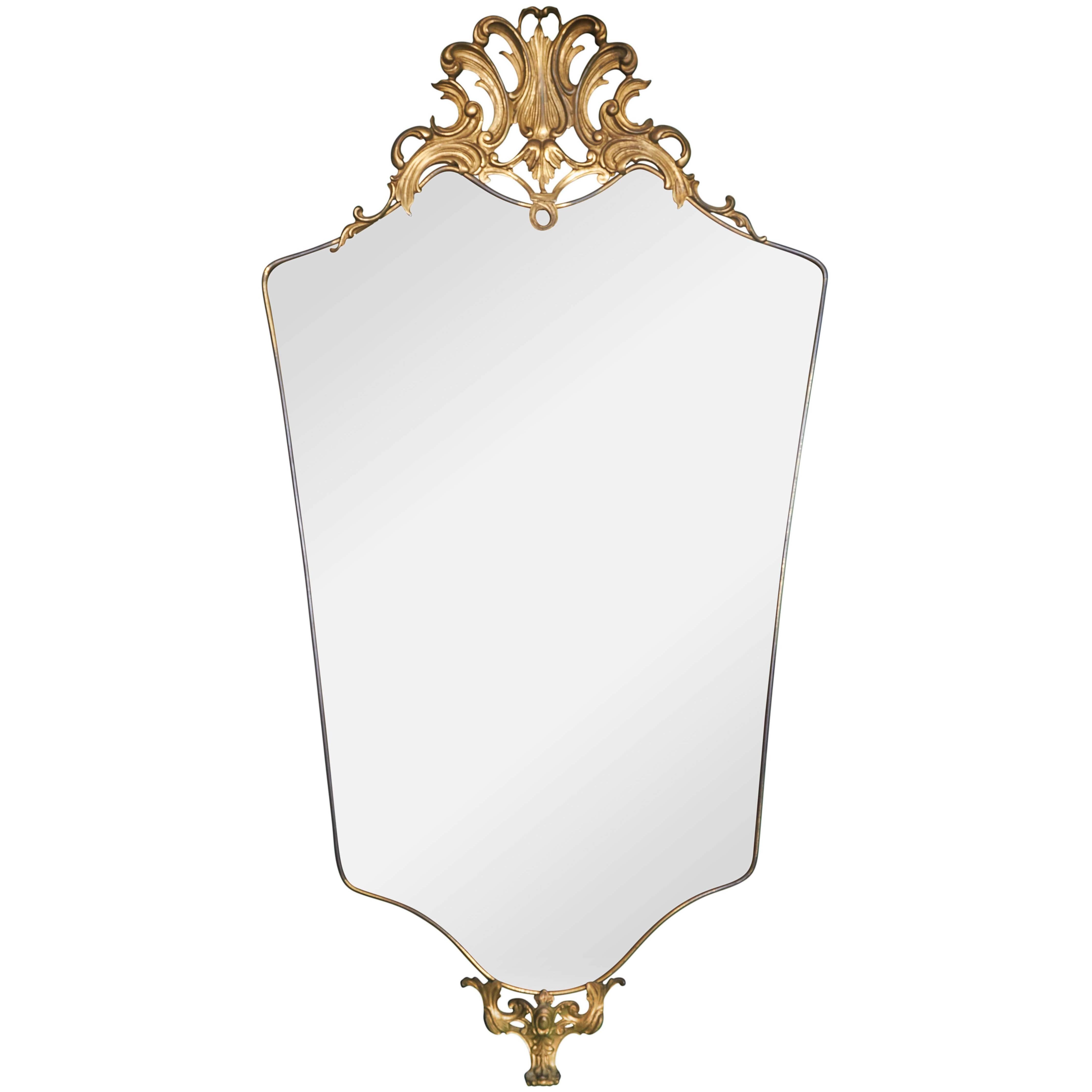 Mid-Century Italian Brass Shield Frame Mirror