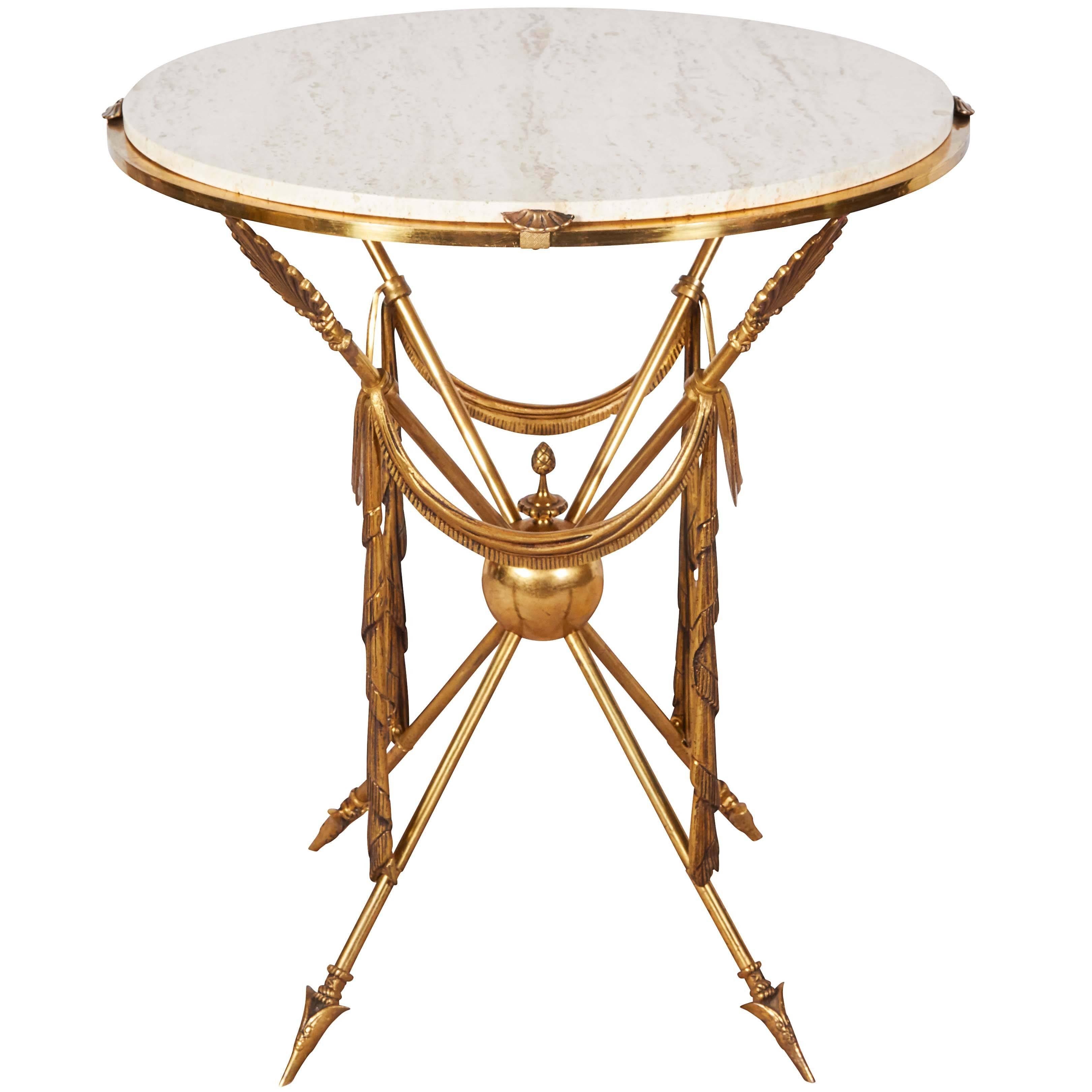 Mid-Century Italian Brass Martini Table with Arrow Motif Base