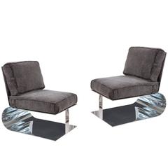 Pair of Custom Polished Aluminum and Shearling Lounge Chairs 2