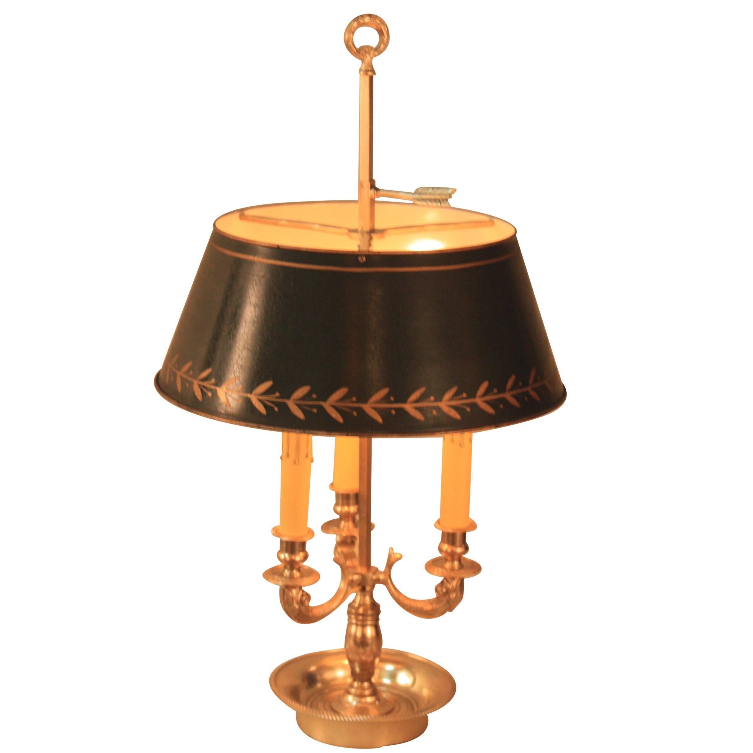 French Bronze Empire Style Bouillotte Table Lamp