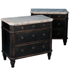 Pair of Small Antique 19th Century Swedish Black Chest of Drawers