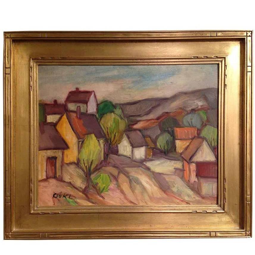"Houses on Hill" Painting For Sale