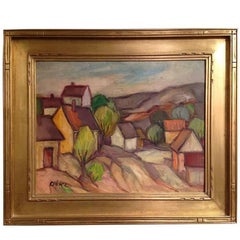"Houses on Hill" Painting