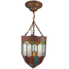 Antique Gothic Style Chandelier or Light Fixture Colored Stained Glass Hanging Lantern