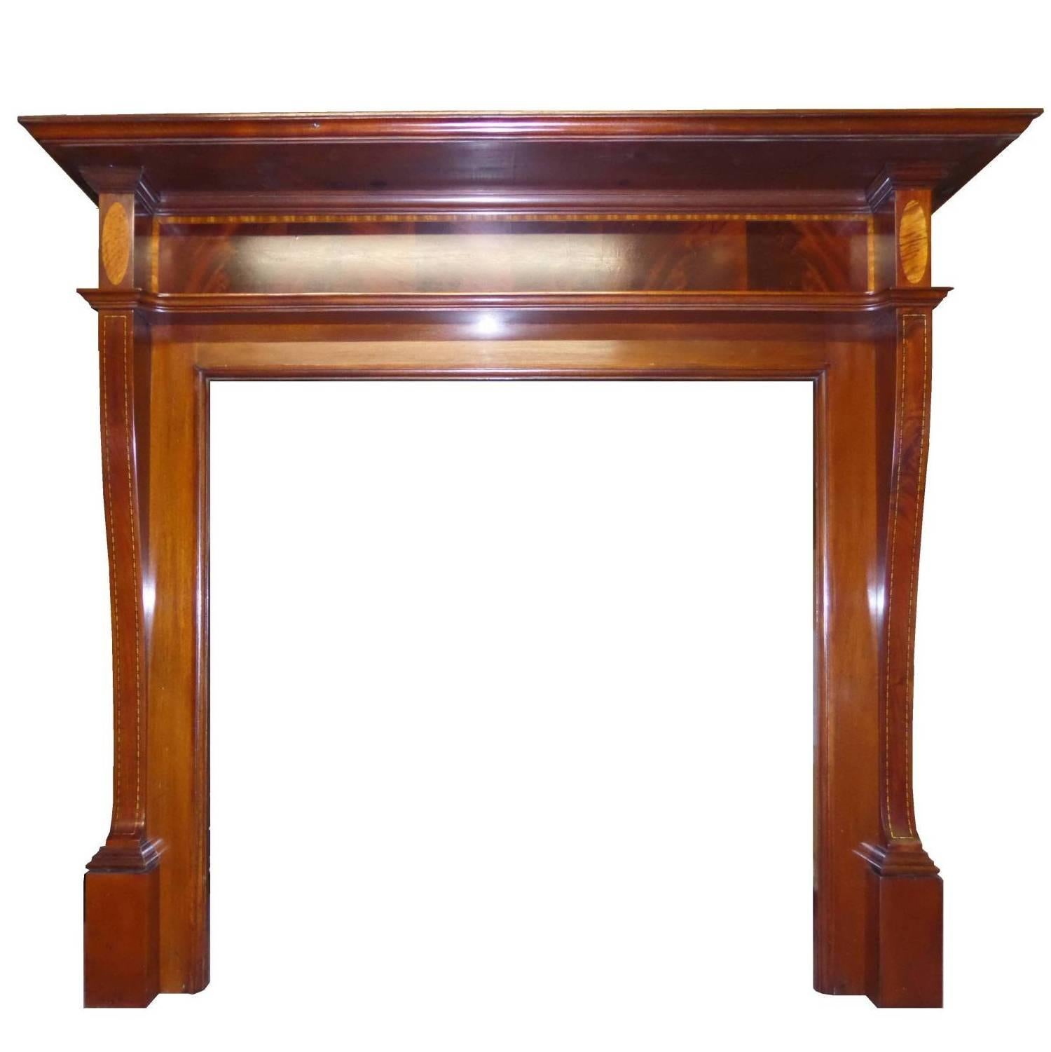 Antique Edwardian Mahogany Wood Sheraton Revival Mantel / Surround
