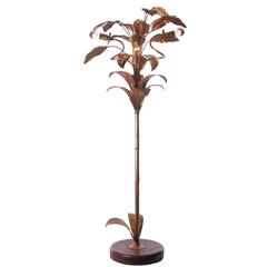 1940s Gilded Brass and Wood Floor lamp Attributed to Maison Jansen 1