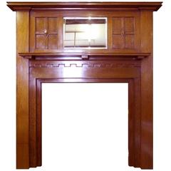20th Century Edwardian Arts and Crafts Oak Mantel Fireplace Surround and Mirror