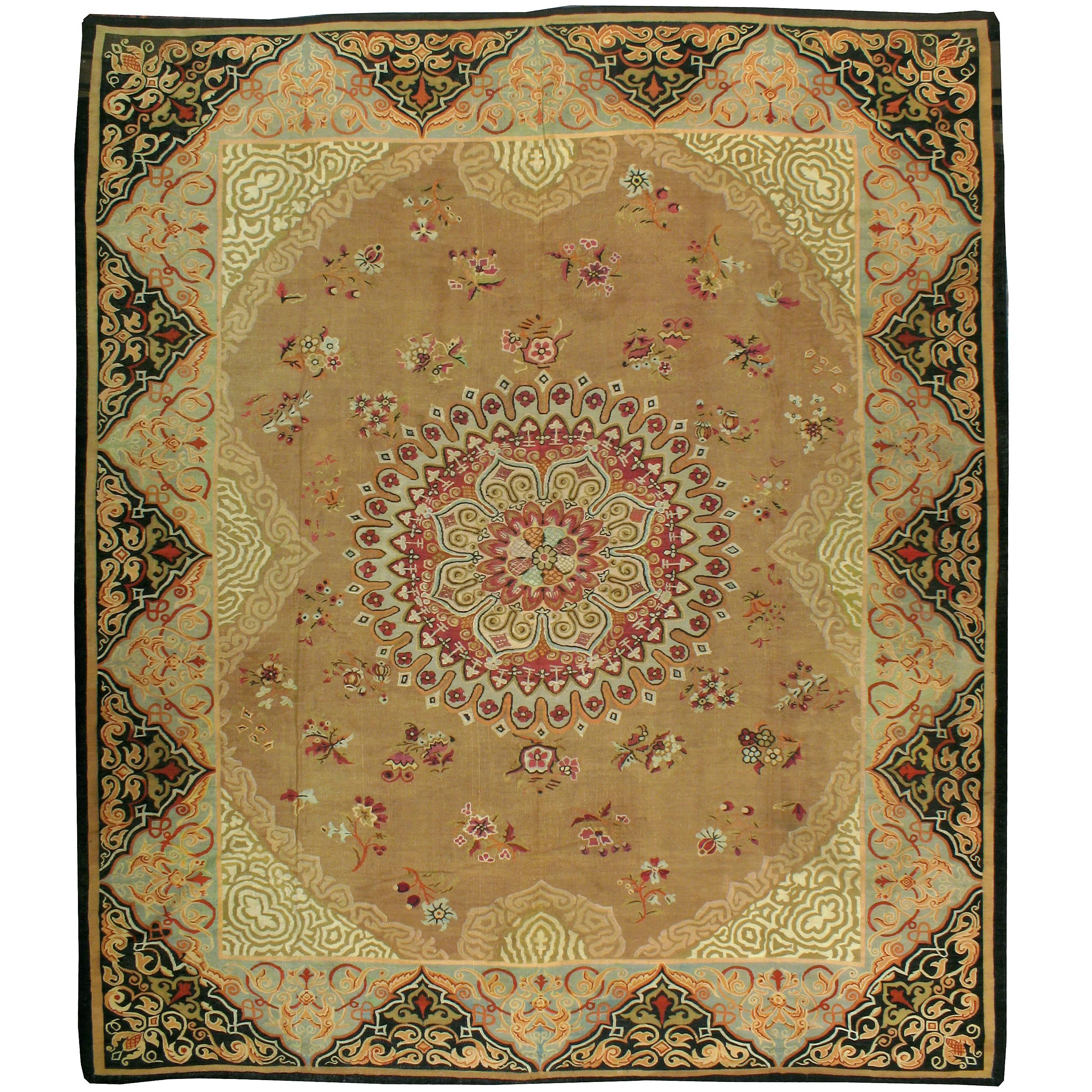 Tapis français ancien d'Aubusson à tissage plat