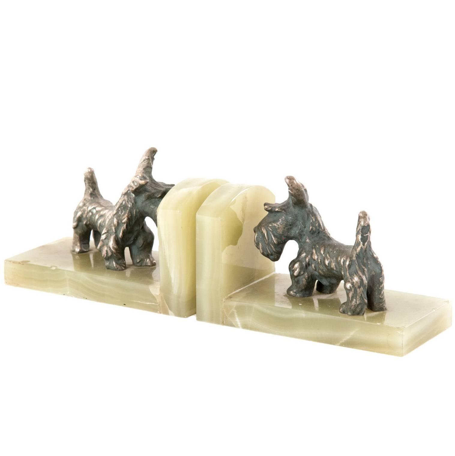 Bronze and Onyx Scottish Terrier Bookends For Sale