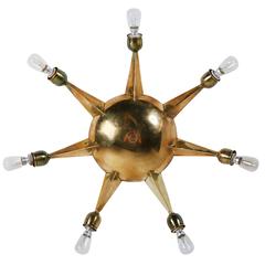 Italian Seven-Arm Brass Flush Mount Ceiling Light 8