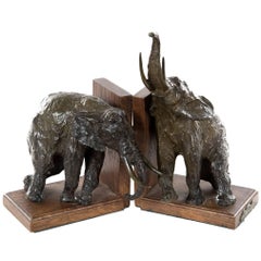 Vintage French Bronze Elephant Bookends