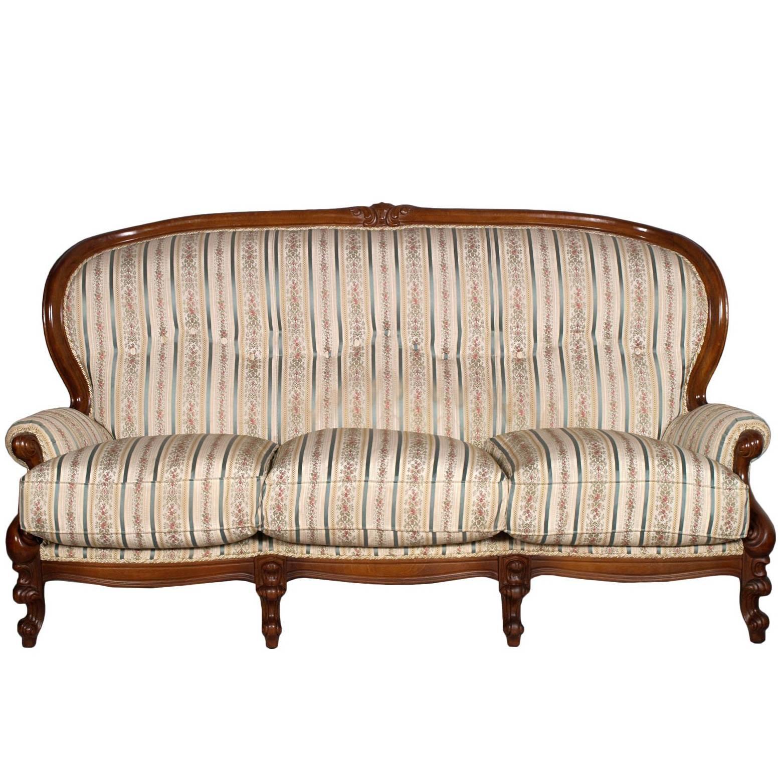 19th Century Venetian Baroque Sofa, Settee,  Hand-Carved walnut
