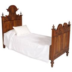 Mid 18th Century Italian Original Baroque Single Bed in Solid Carved Walnut