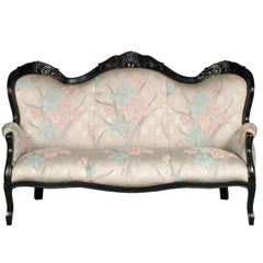 19th Century Italian Baroque Sofa, ebonized hand-carved walnut upholstery 2000s
