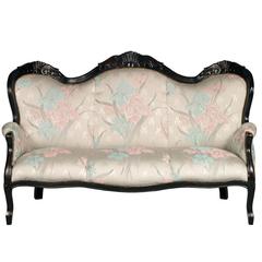 19th Century Italian Luigi Filippo Sofa, ebonized carved walnut Re-Upholstered 8