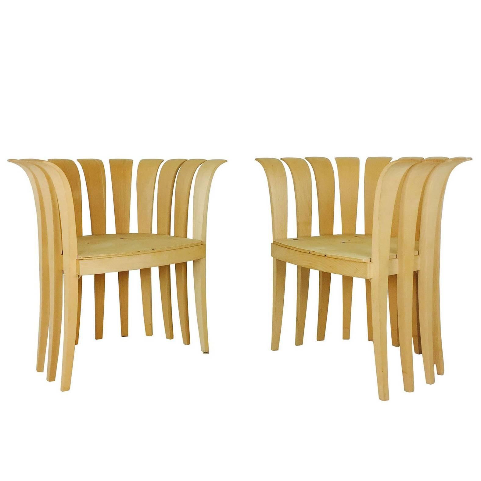 Pair of Sculptural Wood Petal Style Armchairs