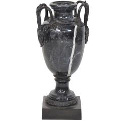 Impressive Black and White Marble Urn with Bronze Shell Motif Handles