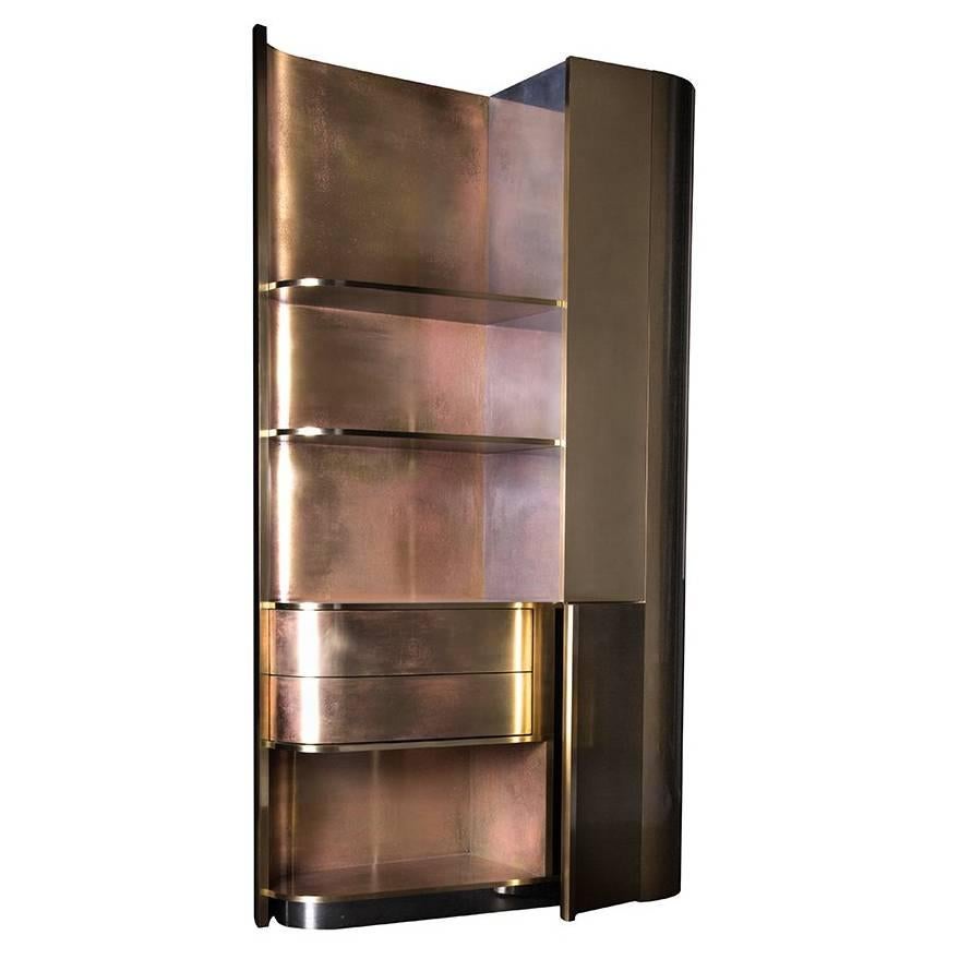 21st Century Tall Brass Cabinet with an Art Deco Spirit and Functional Design