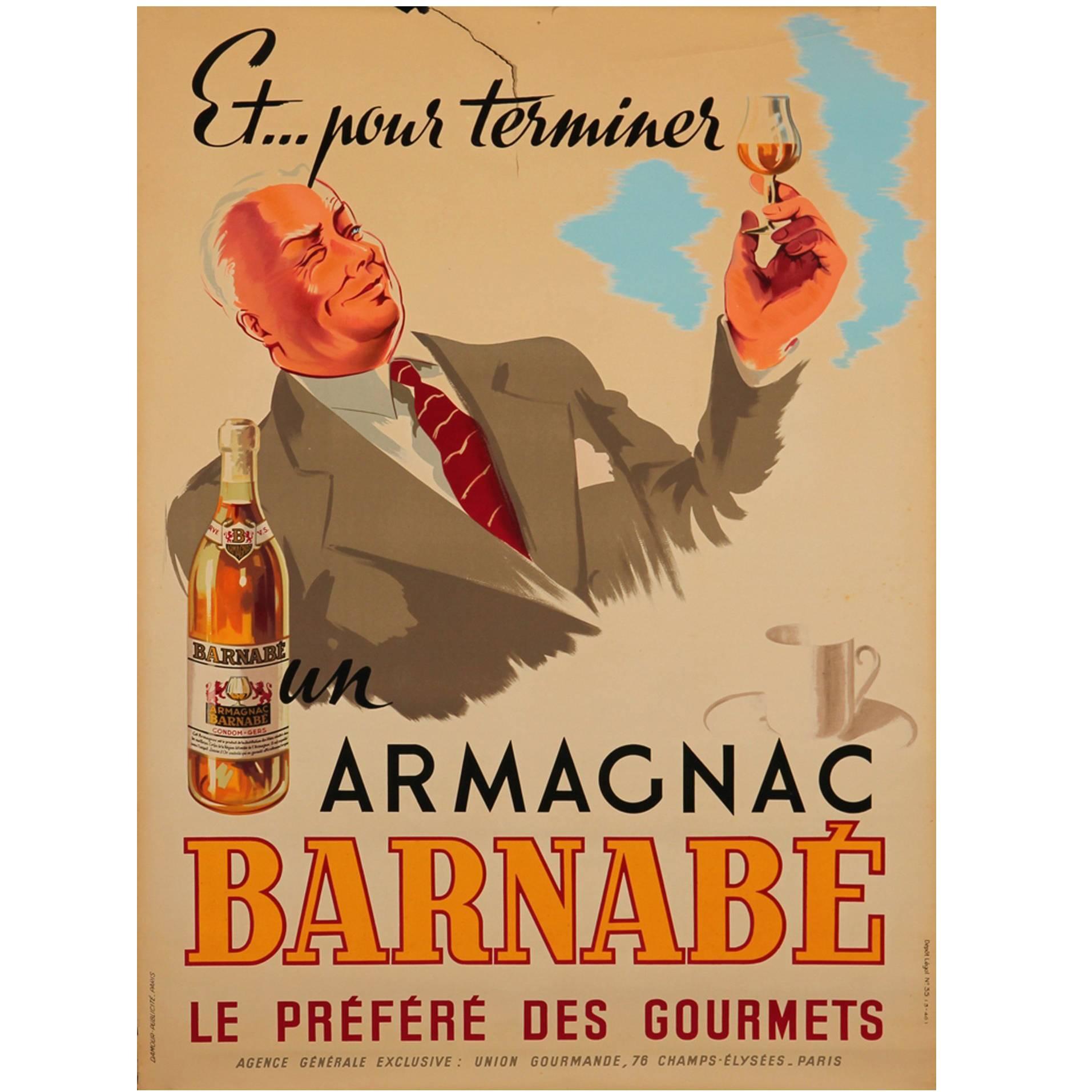 Poster 'Armagnac Barnabé' Litografi Paris, 1946