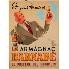 Vintage Poster 'Armagnac Barnabé' Litografi Paris, 1946