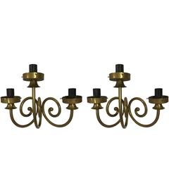 Pair of Three-Arm Gold Sconces Pair of Three-Arm Gold Sconces