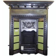 Antique Edwardian Cast Iron Burnished Fireplace with Tiles