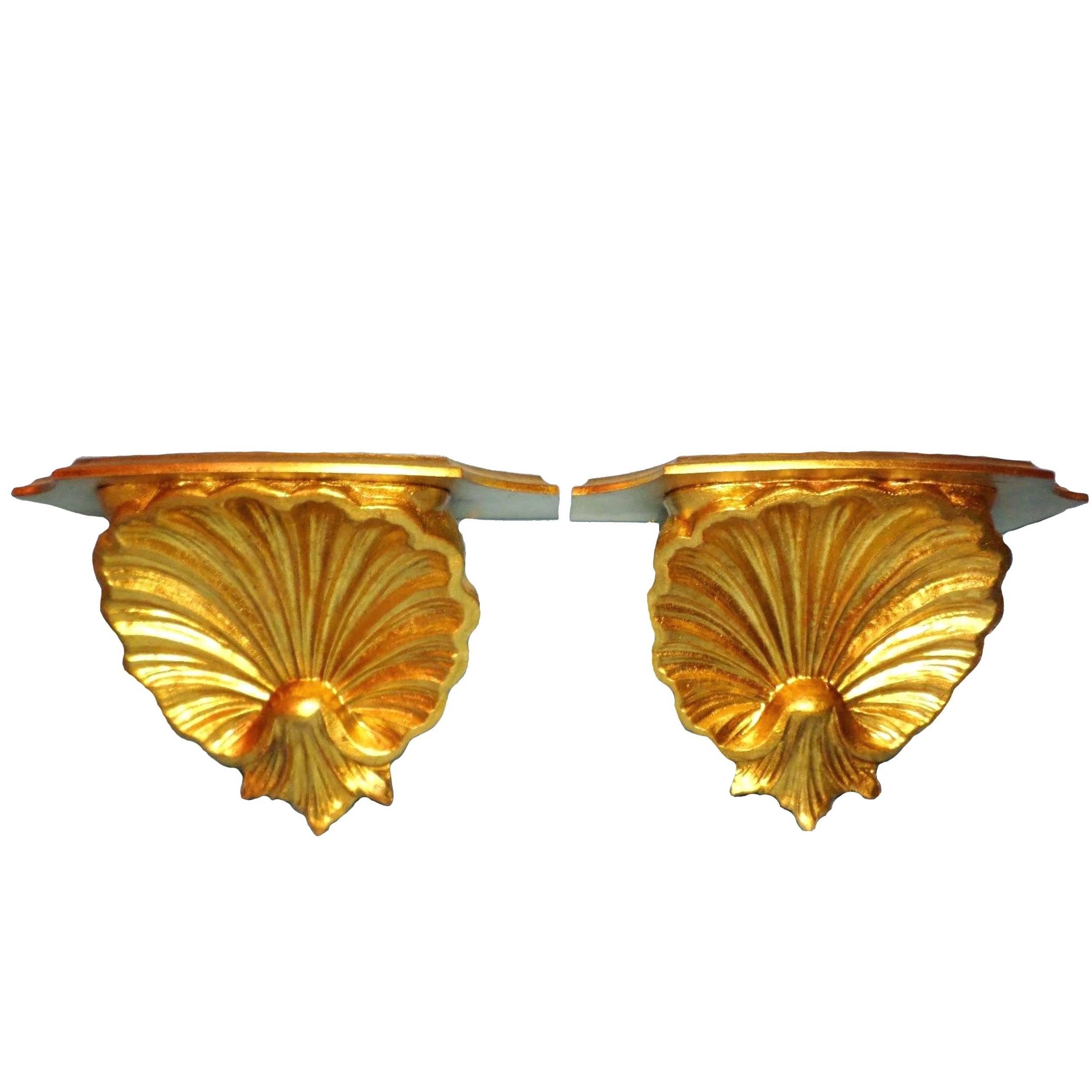 Pair of Italian Gilt Shell Wall Brackets