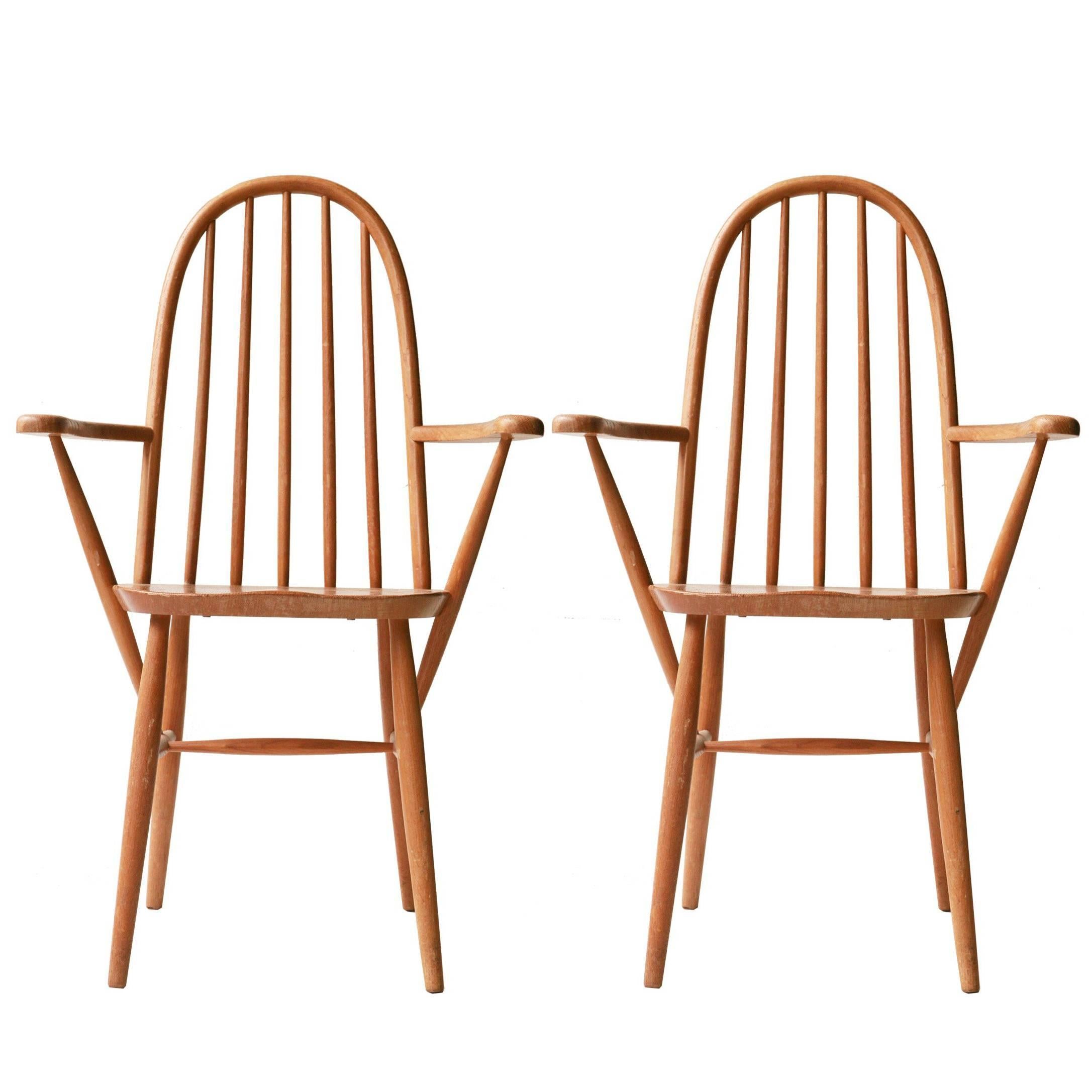 Pair of Oak Armchairs. France, 1950.