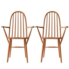 Pair of Oak Armchairs. France, 1950.