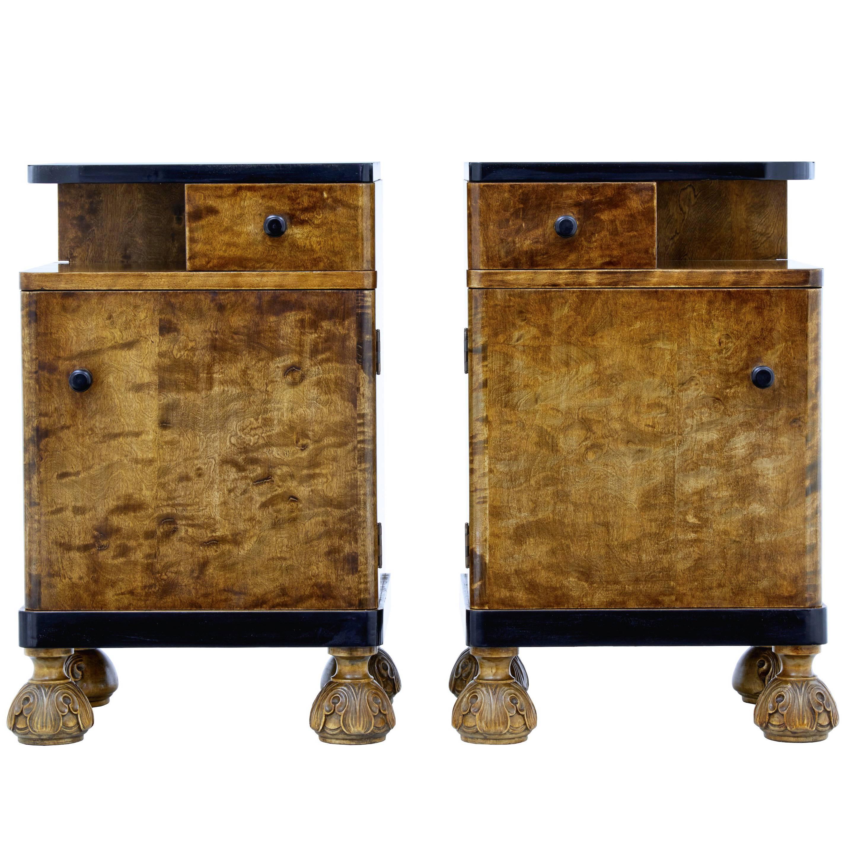 Fine Pair of Birch Art Deco Bedside Cupboards