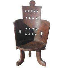 Brown Carved Wooden Chair, Ethiopia, 19th Century