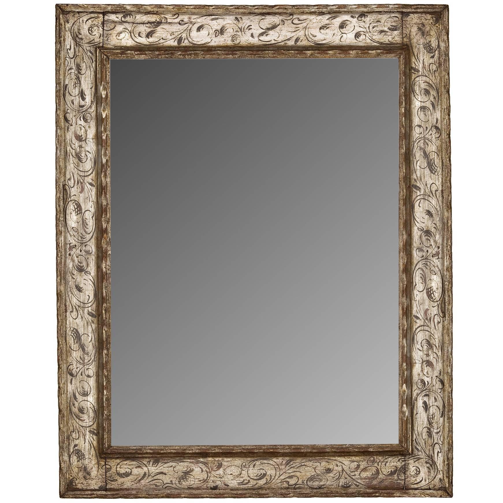Spanish Style Silver Patterned Giltwood Mirror For Sale