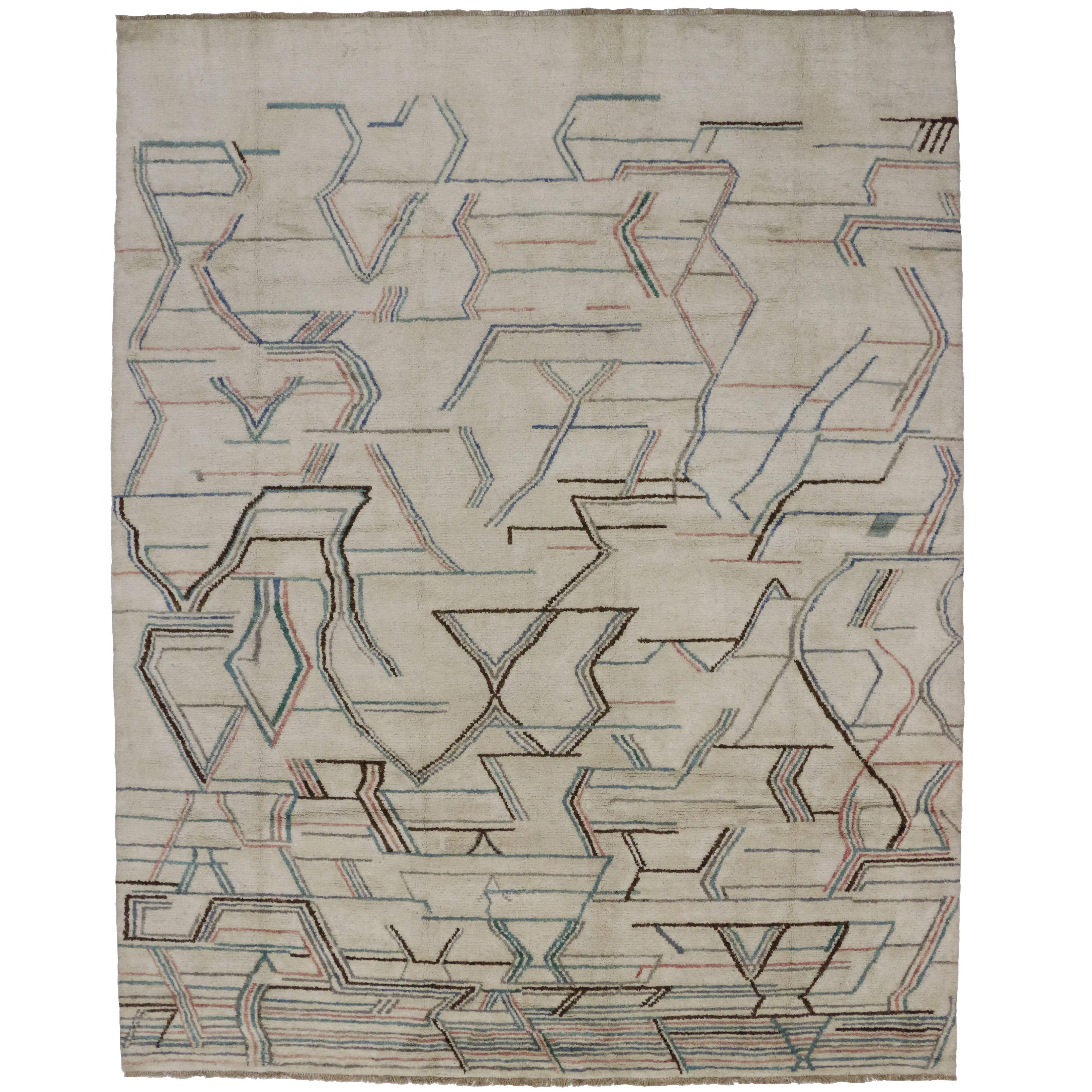 Contemporary Moroccan Style Area Rug with Geometric Abstract Art Design