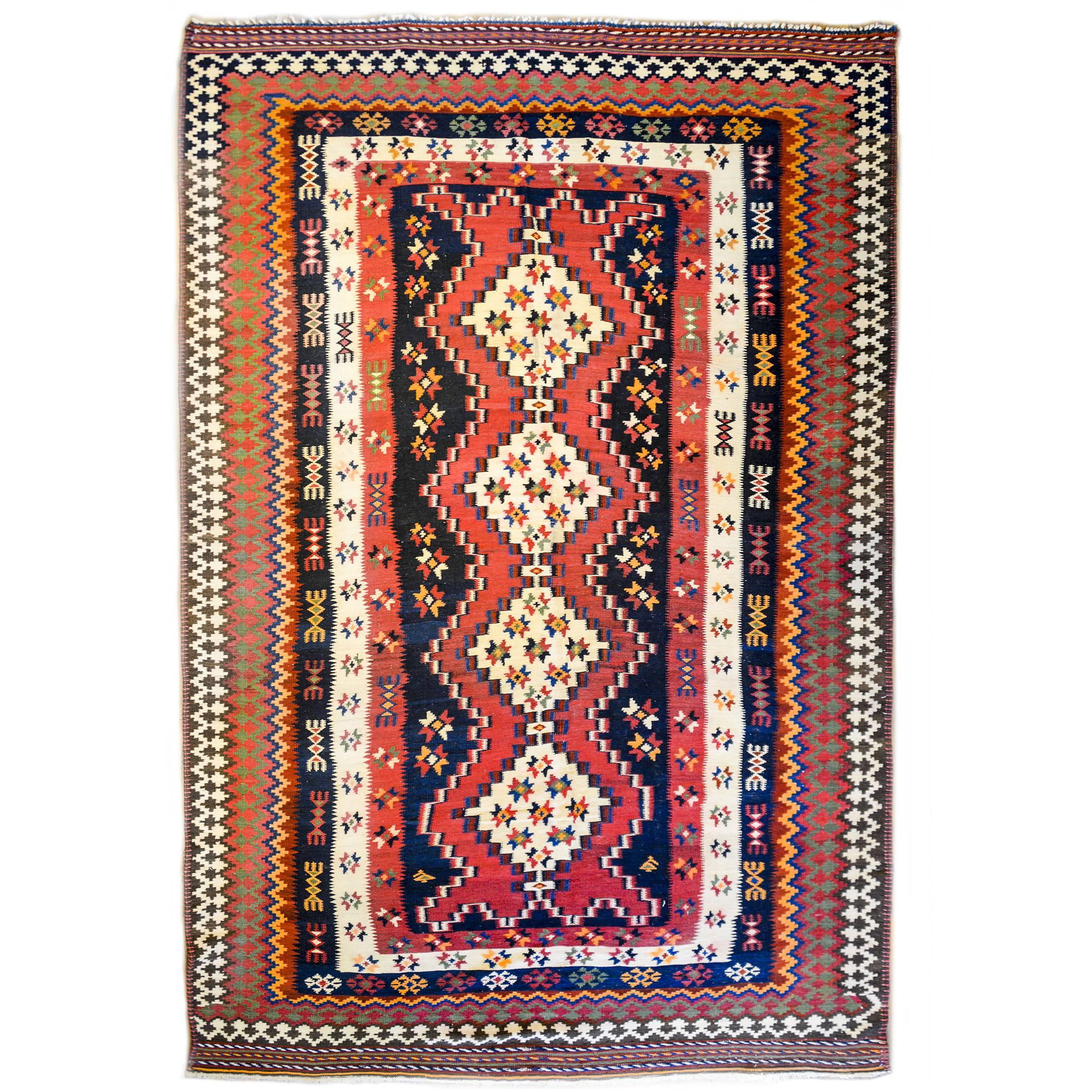 Exceptionnel tapis Kilim Saveh de la fin du XXe siècle