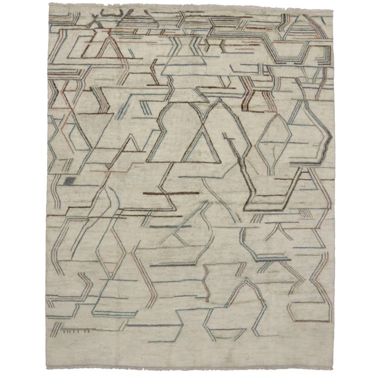 Contemporary Moroccan Style Area Rug With Geometric Abstract Art Design For Sale At 1stdibs