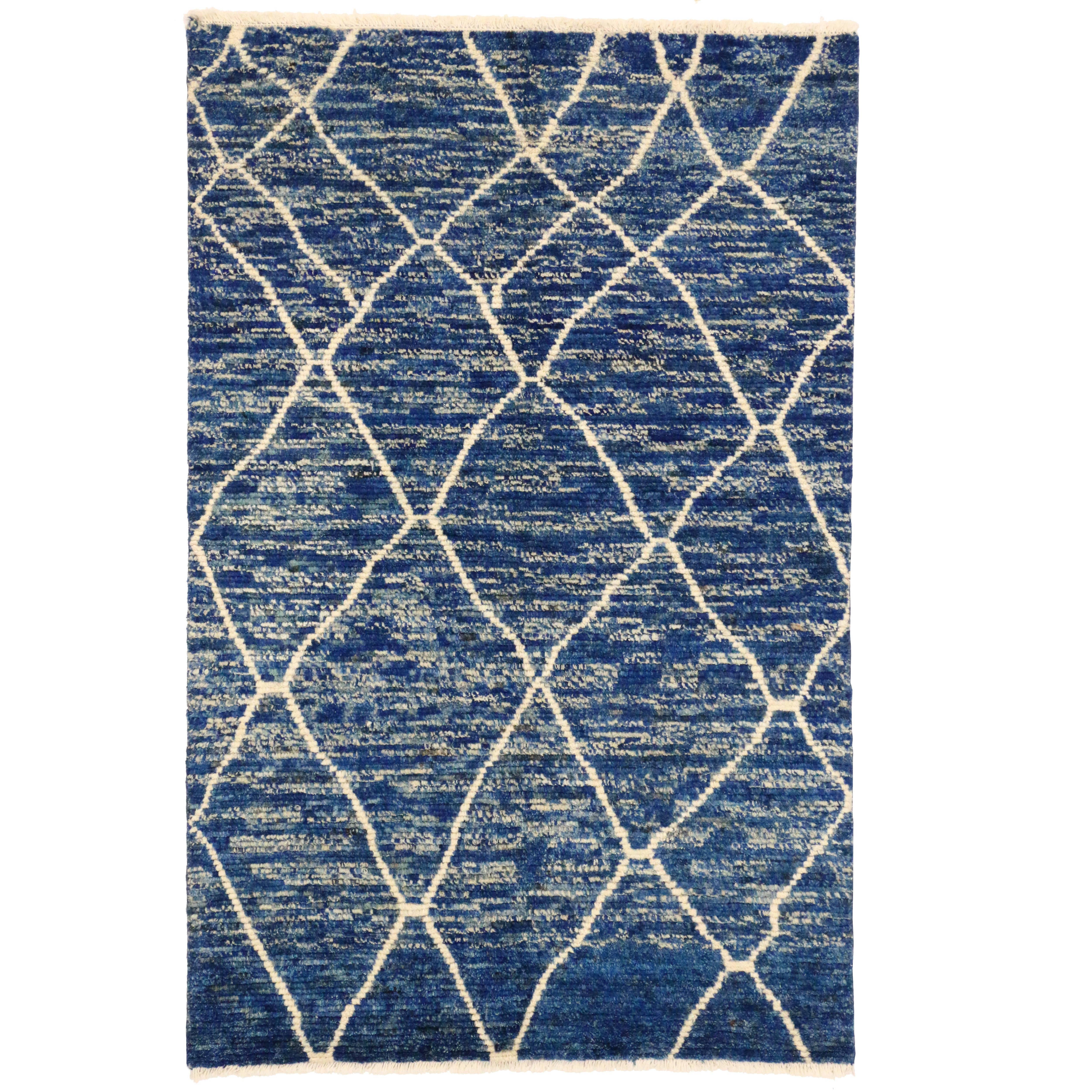 Contemporary Moroccan Style Area Rug in Cobalt Blue at 1stdibs
