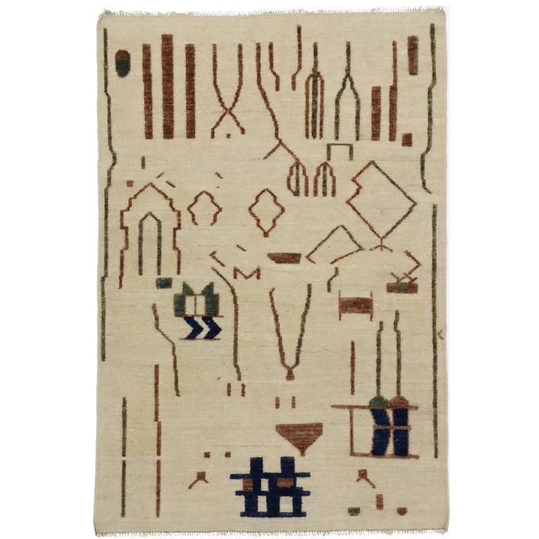 Moroccan Rug with Brutalist Style and High Low Pile, Two Layer